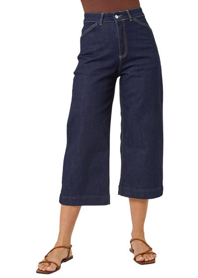 Roman Indigo Wide Leg Stretch Cropped Denim Culottes