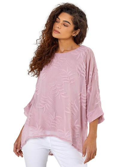 Roman Pale Pink Leaf Burnout Print Overlay Top