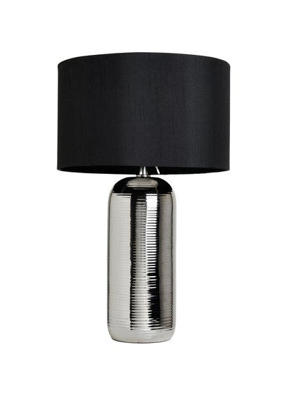 BHS Cylinder Textured Table Lamp Silver (48cm x 28cm)