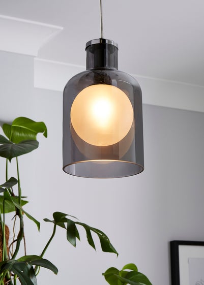 BHS Smoke Glass Single Pendant (Adjustable 33-133cm x 15.5cm)