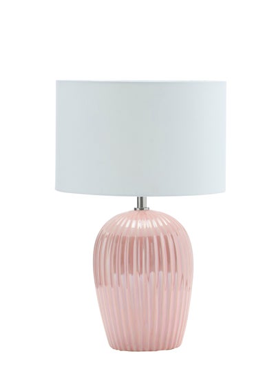 BHS Glossy Ribbed Table Lamp Pink (46cm x 30cm)