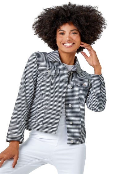 Roman Black Gingham Stretch Pocket Detail Jacket