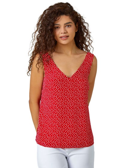 Roman Red Sleeveless Polka Dot Cami