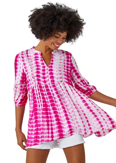 Roman Pink Tie Dye Print Smock Tunic Top