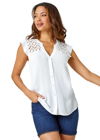 Roman Ivory  Sleeveless Lace Detail Blouse