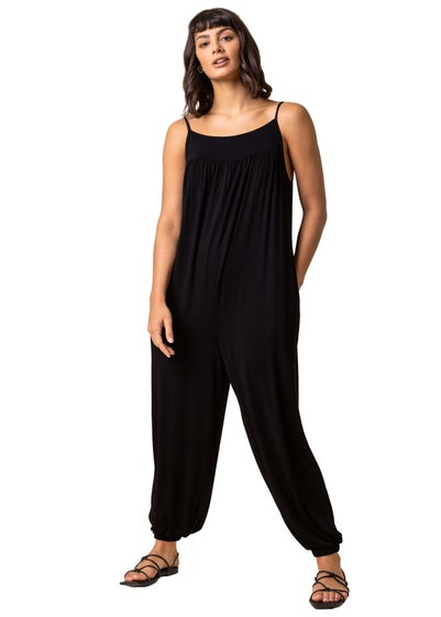 Roman Black Strappy Full Length Jersey Jumpsuit