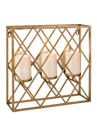 Premier Decorations Gold Square Wall Mounted Mirrored Candle Holder (37cm x 37cm)