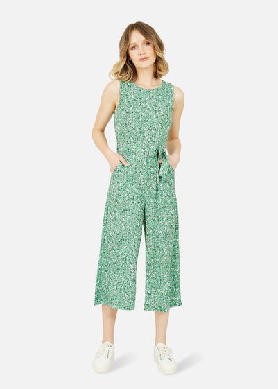 Mela Green Ditsy Flower Sleeveless Culotte Jumpsuit