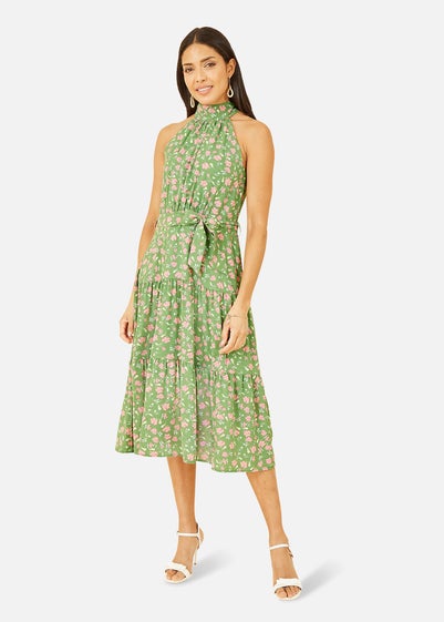 Mela Green Halter Neck Floral Midi Dress