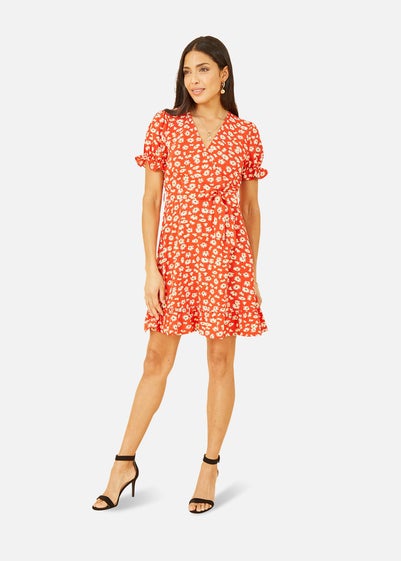 Mela Red Daisy Print Wrap Dress