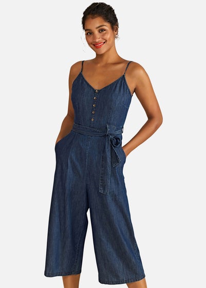 Yumi Blue Button Cotton Denim Jumpsuit