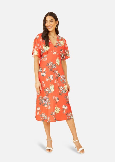 Yumi Red Floral Kimono Midi Dress