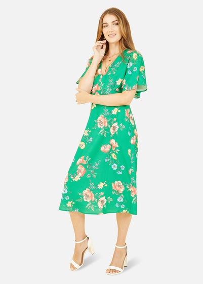 Yumi Green Floral Kimono Midi Dress