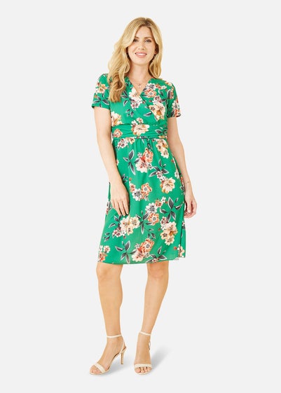 Yumi Green Floral Ruched Waist Dress