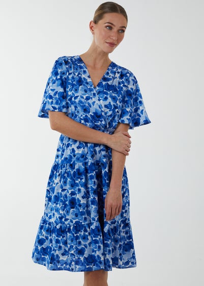 Blue Vanilla Blue Wrap Front Tier Hem Angel Sleeve Dress