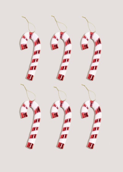 6 Pack Joyful Red Candy Cane Ornaments