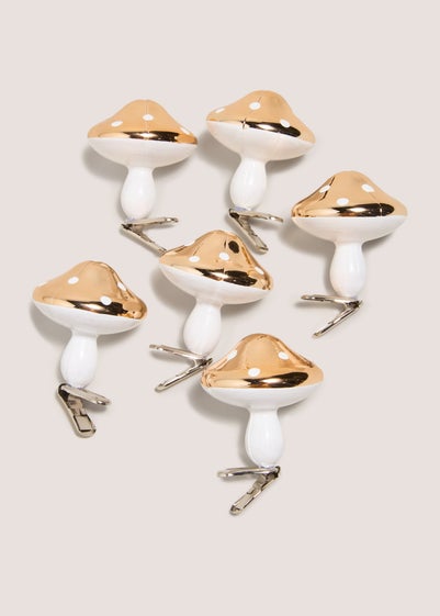 6 Pack Winter Poem Gold Mushrooms Ornaments