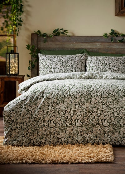 Green Winter Leaf Brushed Duvet Set