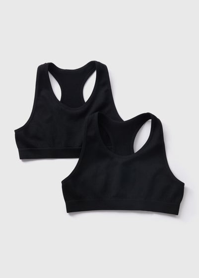 2 Pack Girls Black Ribbed Seamless Crop Tops (8-13yrs)