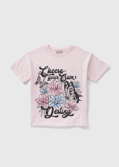 Girls Pink Butterfly Design T-Shirt (7-15yrs)