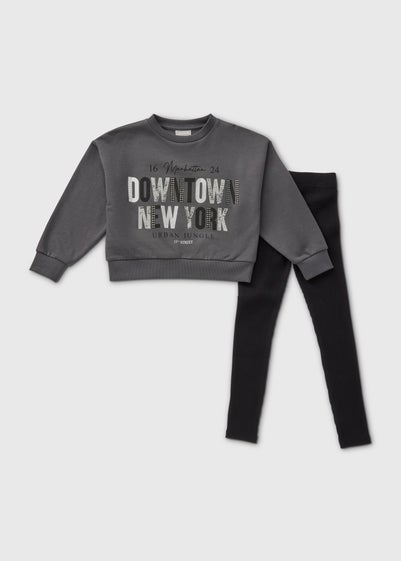 Girls Grey NYC Top & Legging Set (7-15yrs)