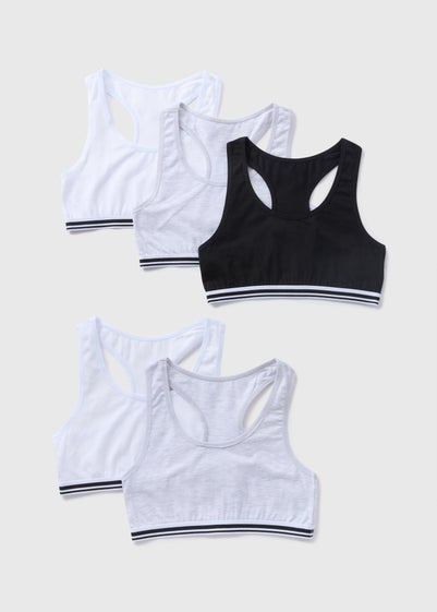 5 Pack Girls White Mono Racer Crop Tops (6-13yrs)