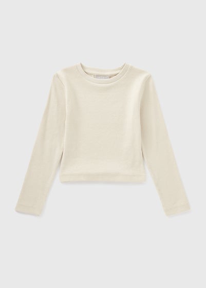 Girls Cream Ribbed Long Sleeve Top (7-15yrs)