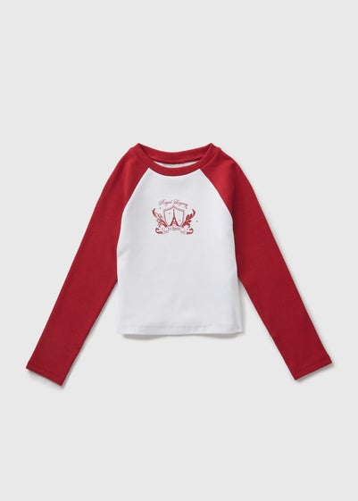 Girls White Paris Ringer Long Sleeve Top (7-15yrs)