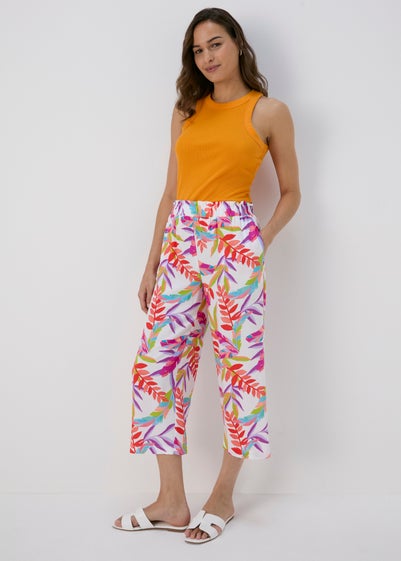 Multicolour Neon Palm Viscose Wide Leg Trousers