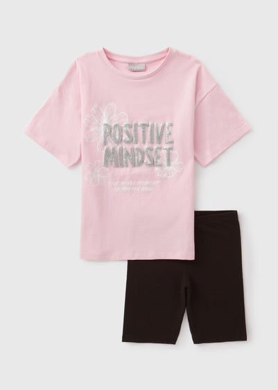 Girls Pink Positive Top & Shorts Set (7-15yrs)