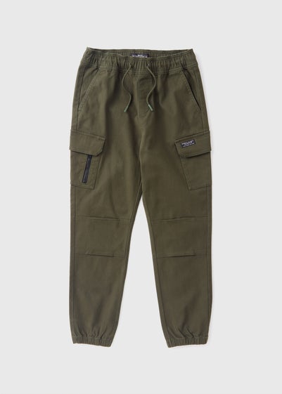 Boys Green Twill Cargo Trousers (7-15yrs)