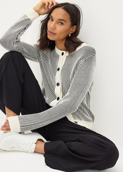 Et Vous Cream Monochrome Stripe Cardigan