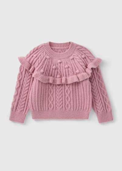 Girls Pink Cable Knit Frill Jumper (1-7yrs)