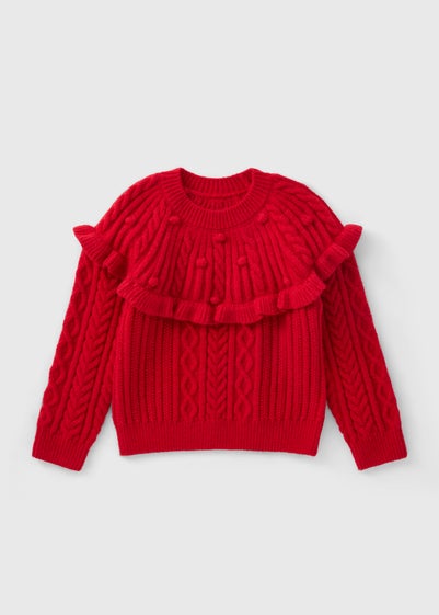 Girls Red Cable Knit Frill Jumper (1-7yrs)