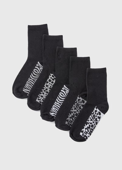 5 Pack Black Animal Trend Crew Socks