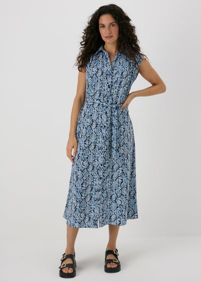 Blue Snake Print Midi Dress