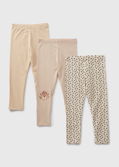 3 Pack Girls Beige Leopard Leggings (1-7yrs)