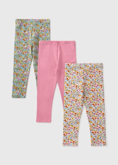 3 Pack Girls Multicolour Floral Leggings (1-7yrs)