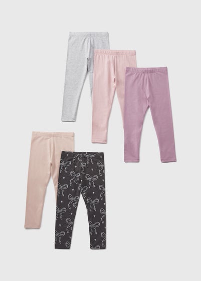 5 Pack Girls Pink Bow Leggings (1-7yrs)