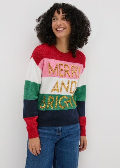 Joyful Multicolour Stripe Merry And Bright Jumper