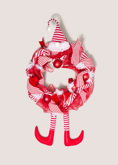 Red Christmas Candy Cane Hat Wreath