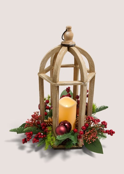 Winter Poem Wooden LED Lantern With Berries