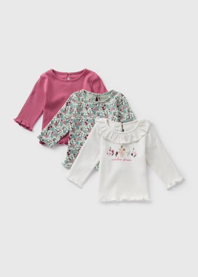 3 Pack Baby White Floral T-Shirts (Newborn-23mths)