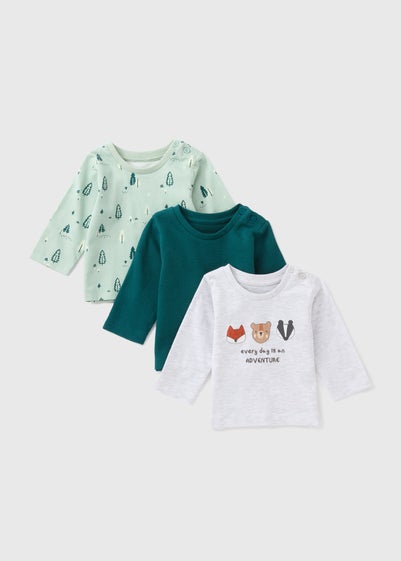 3 Pack Baby Multicolour Woodland Long Sleeve Tops (Newborn-23mths)