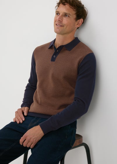 Rust Textured Knit Polo Shirt