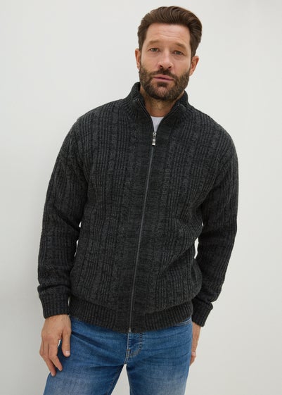 Lincoln Charcoal Zip Up Borg Cardigan