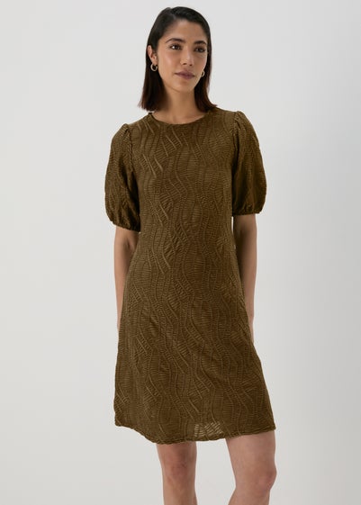 Khaki Textured Swing Dress