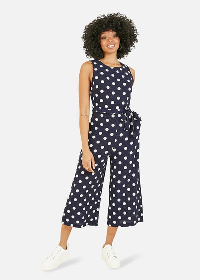 Mela Navy Polka Dot Culotte Jumpsuit