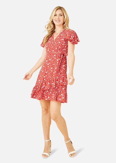 Mela Recycled Blue Floral Frill Wrap Dress - Matalan image.