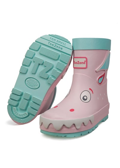 ToeZone Girls Pink Grace Novelty Dragon Rain Boot (Younger 6- Older 12)